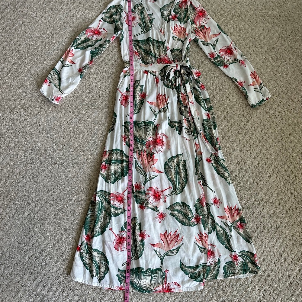 ROXY Taste of Tomorrow Long Sleeve Floral Maxi Wrap Dress Small Tropical Casual - Picture 15 of 16